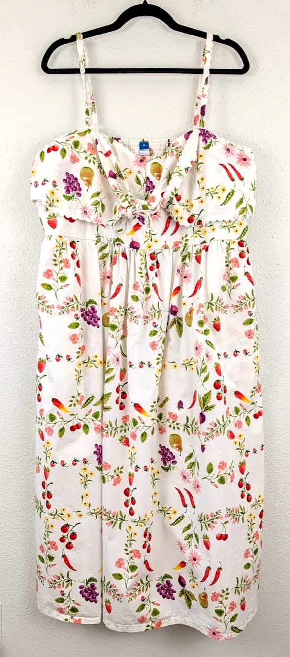 Old Navy sz XL Midi length Dress tank vegetable fruit garden theme cotton 0396 - Picture 1 of 7